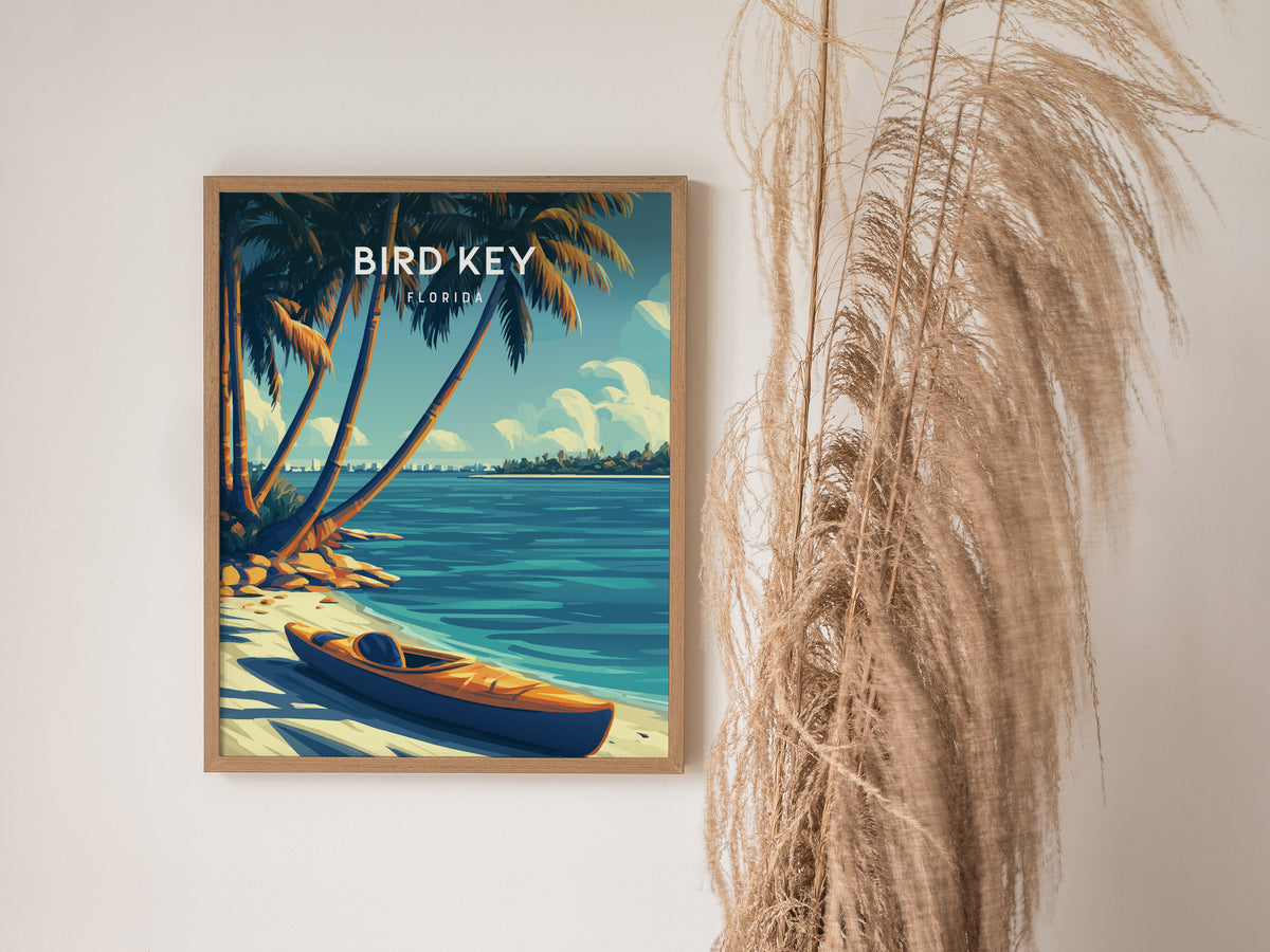 Bird Key Park, Florida Poster | Tropical Waterfront Serenity Wall Art — styled in a modern interior