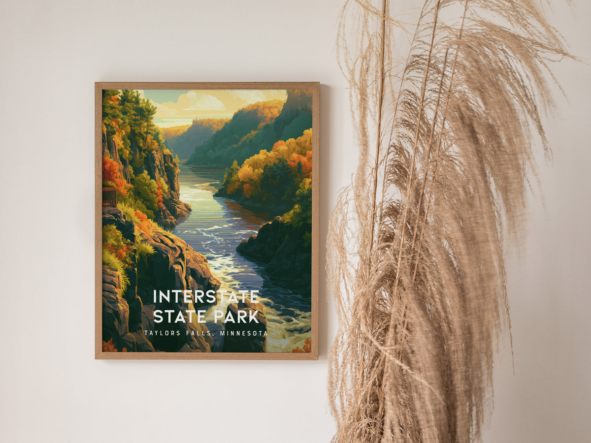 Interstate State Park, Taylors Falls, Minnesota Poster | Rugged River Bluffs Framed or Unframed Wall Art — styled in a modern