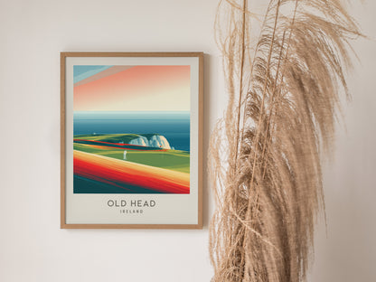 Old Head Matte Border Poster | Ireland Golf Course Print & Links Wall Art — styled in a modern interior