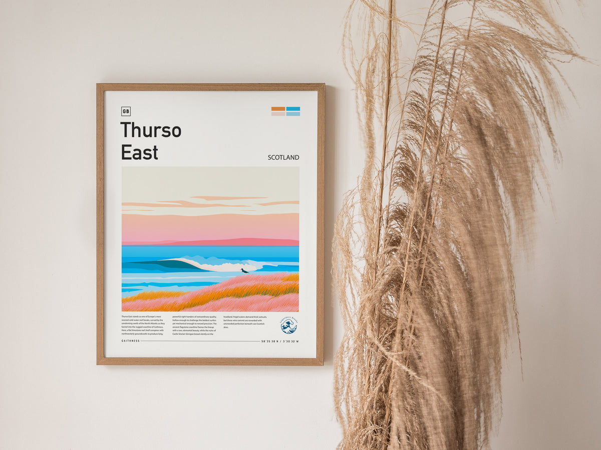 Thurso East, Scotland Poster | Rugged Surf Break Coastal Poster Wall Art — styled in a modern interior