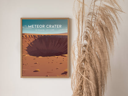 Meteor Crater, Winslow, Arizona Poster | Desert Adventure Travel Wall Art — styled in a modern interior