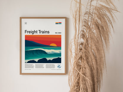 Framed Maui Wave poster showcasing vibrant sunset colors, bold ocean waves, ideal surf art for decor and surfer gifts.