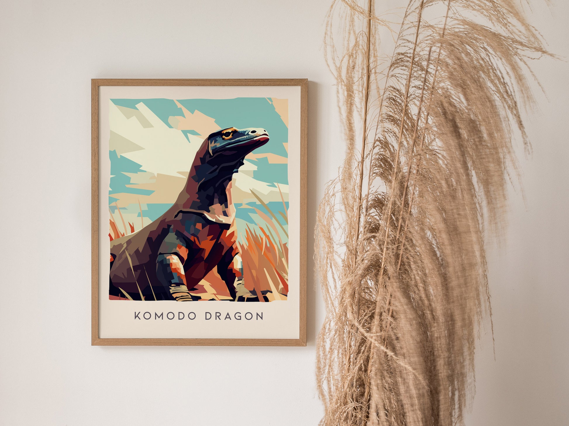 Komodo Dragon Poster | Ancient Reptile Wildlife Wall Art — styled in a modern interior