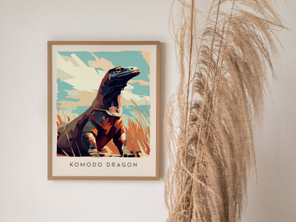 Komodo Dragon Poster | Ancient Reptile Wildlife Wall Art — styled in a modern interior
