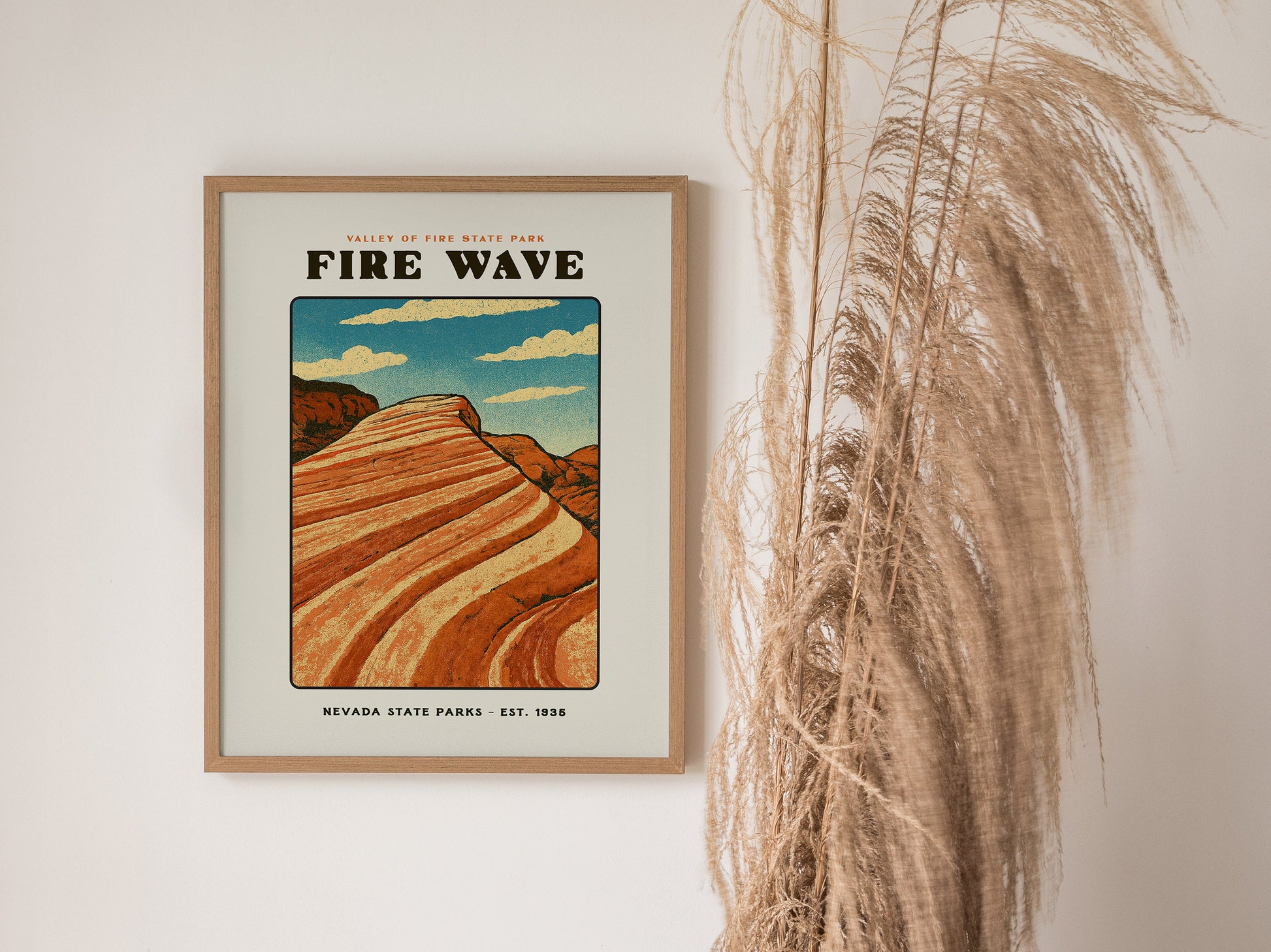 Fire Wave Valley of Fire Block Print | Vintage Nevada State Park Desert Wall Art | Framed or Unframed
