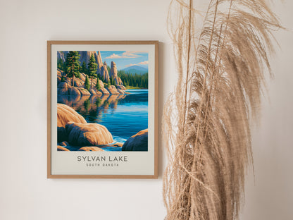 Sylvan Lake Matte Border Poster | South Dakota Destination Print Travel Wall Art — styled in a modern interior