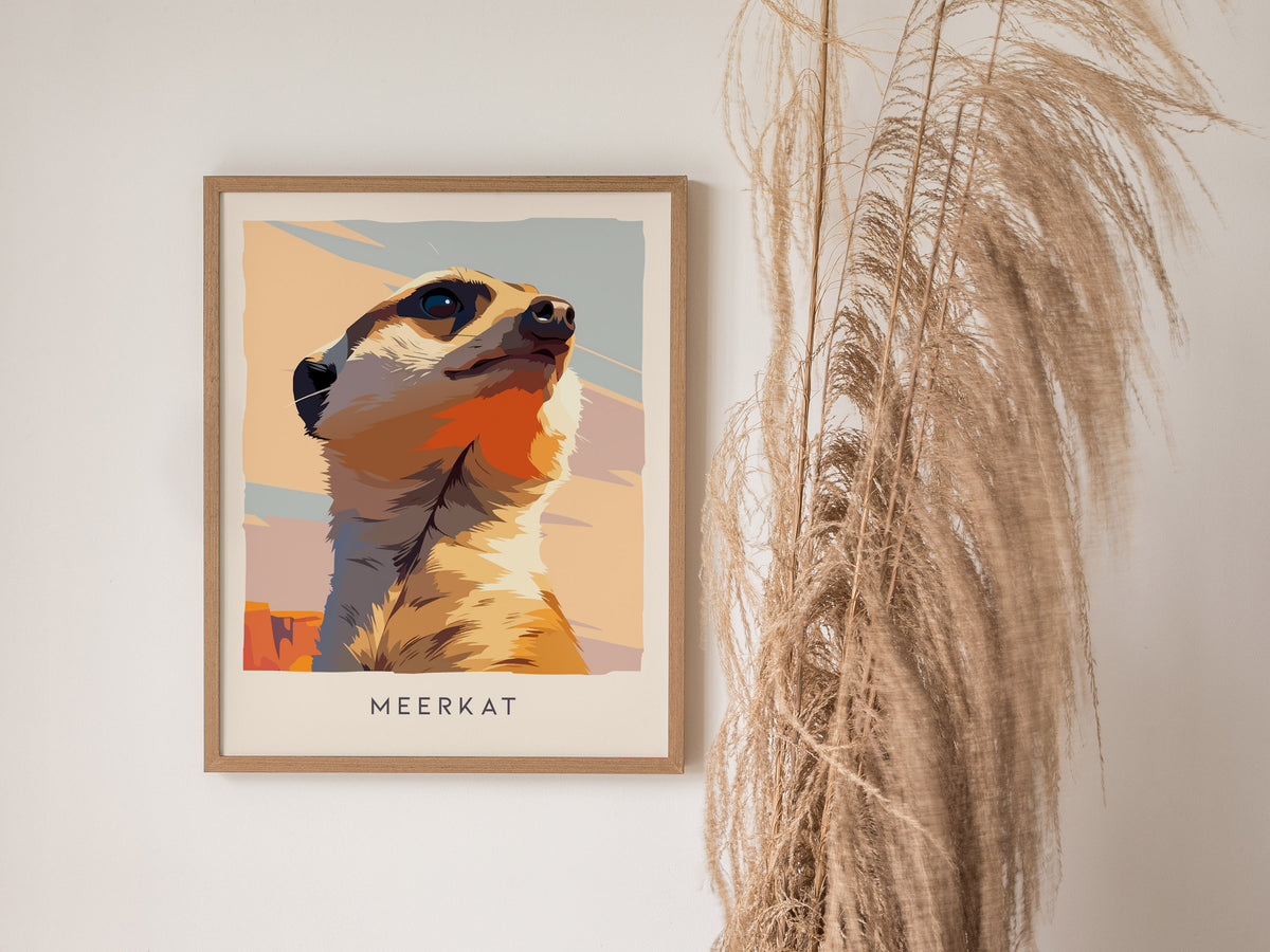 Meerkat, Suricata suricatta Poster | Bold Safari Wildlife Wall Art — styled in a modern interior