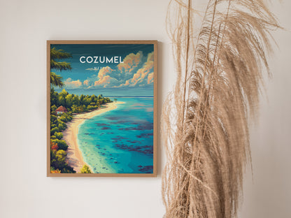 Cozumel, Mexico Poster | Caribbean Island Travel Gift Wall Art — styled in a modern interior