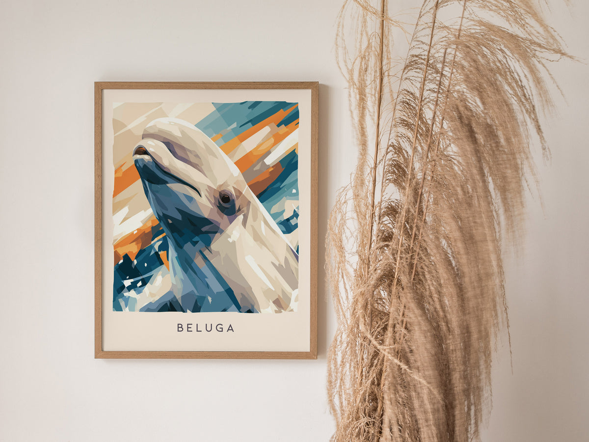 Beluga, Delphinapterus leucas Poster | Arctic Ocean Wildlife Wall Art — styled in a modern interior