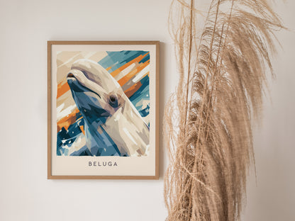 Beluga, Delphinapterus leucas Poster | Arctic Ocean Wildlife Wall Art — styled in a modern interior