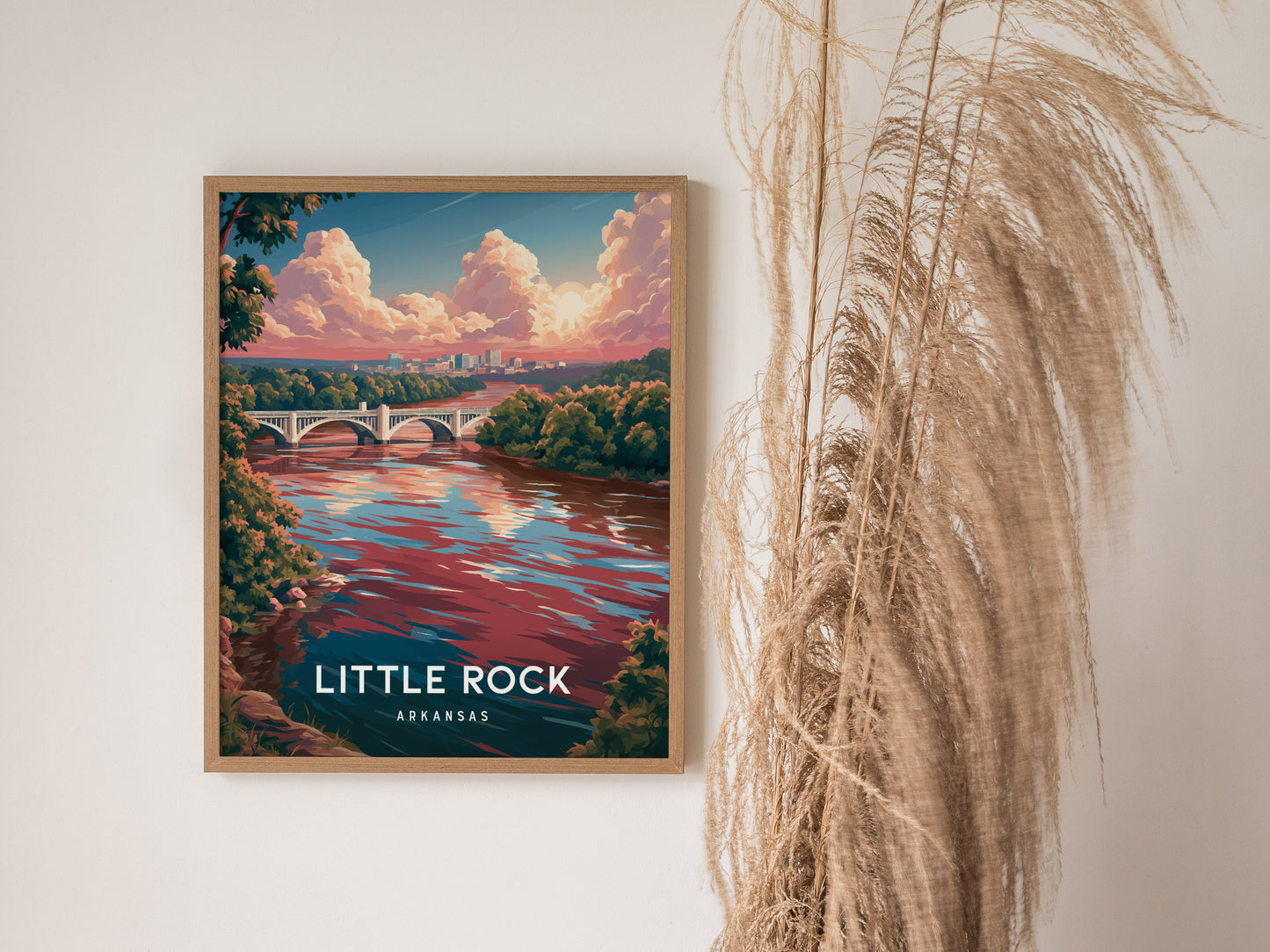 Little Rock, Arkansas Poster | River City Skyline Destination Print Wall Art — styled in a modern interior