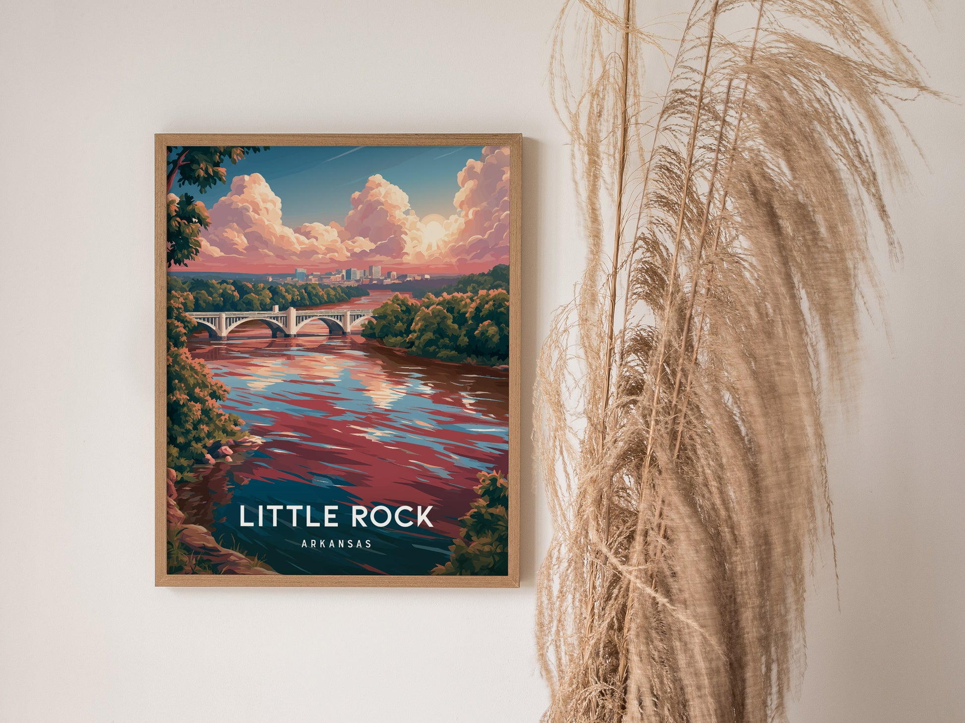 Little Rock, Arkansas Poster | River City Skyline Destination Print Wall Art — styled in a modern interior