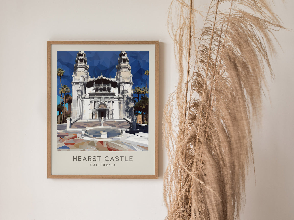 Hearst Castle Matte Border Poster | San Simeon, California Travel Wall Art — styled in a modern interior