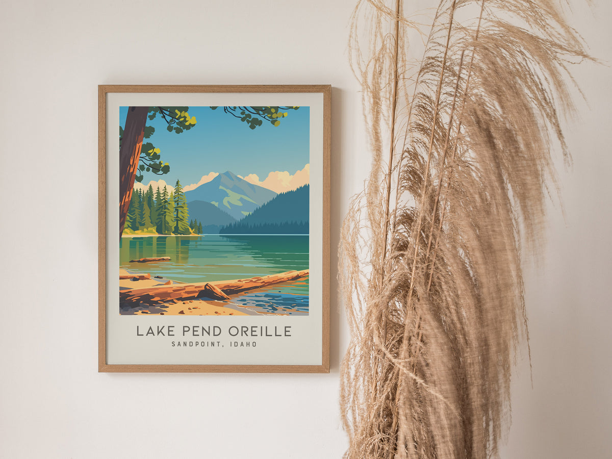 Lake Pend Oreille Matte Border Poster | Sandpoint, Idaho Destination Print — styled in a modern interior