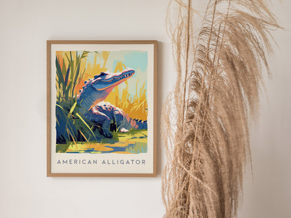 American Alligator Poster | Florida Wildlife Modern Art | Lake House Decor | Framed or Unframed