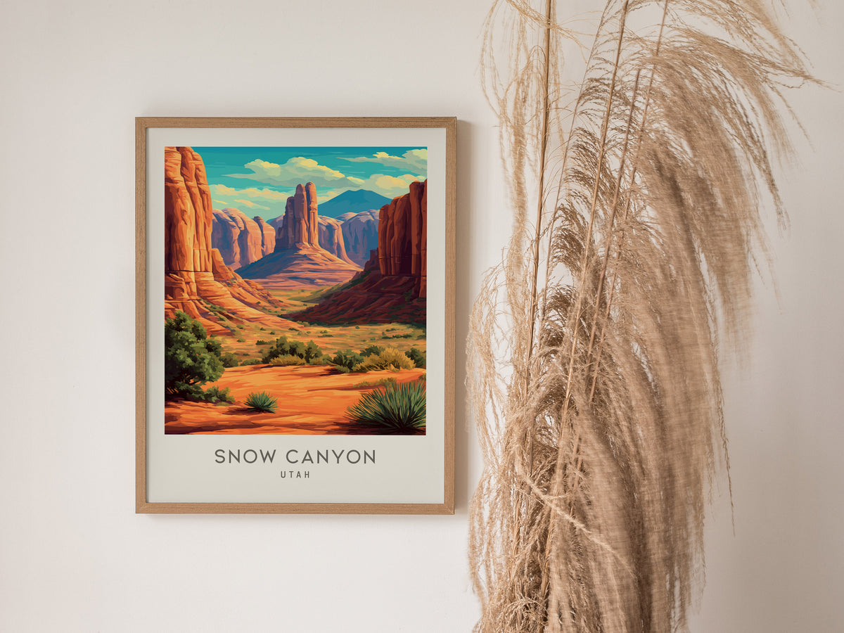 Snow Canyon Matte Border Poster | Utah Travel Wall Art — styled in a modern interior