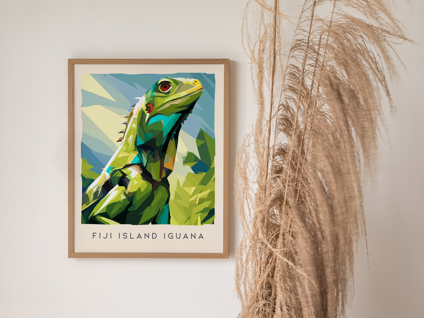 Fiji Island Iguana Poster | Tropical Reptile Paradise Wildlife Wall Art — styled in a modern interior