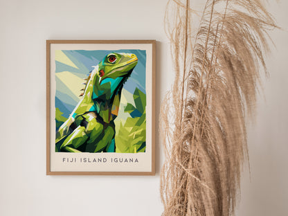 Fiji Island Iguana Poster | Tropical Reptile Paradise Wildlife Wall Art — styled in a modern interior