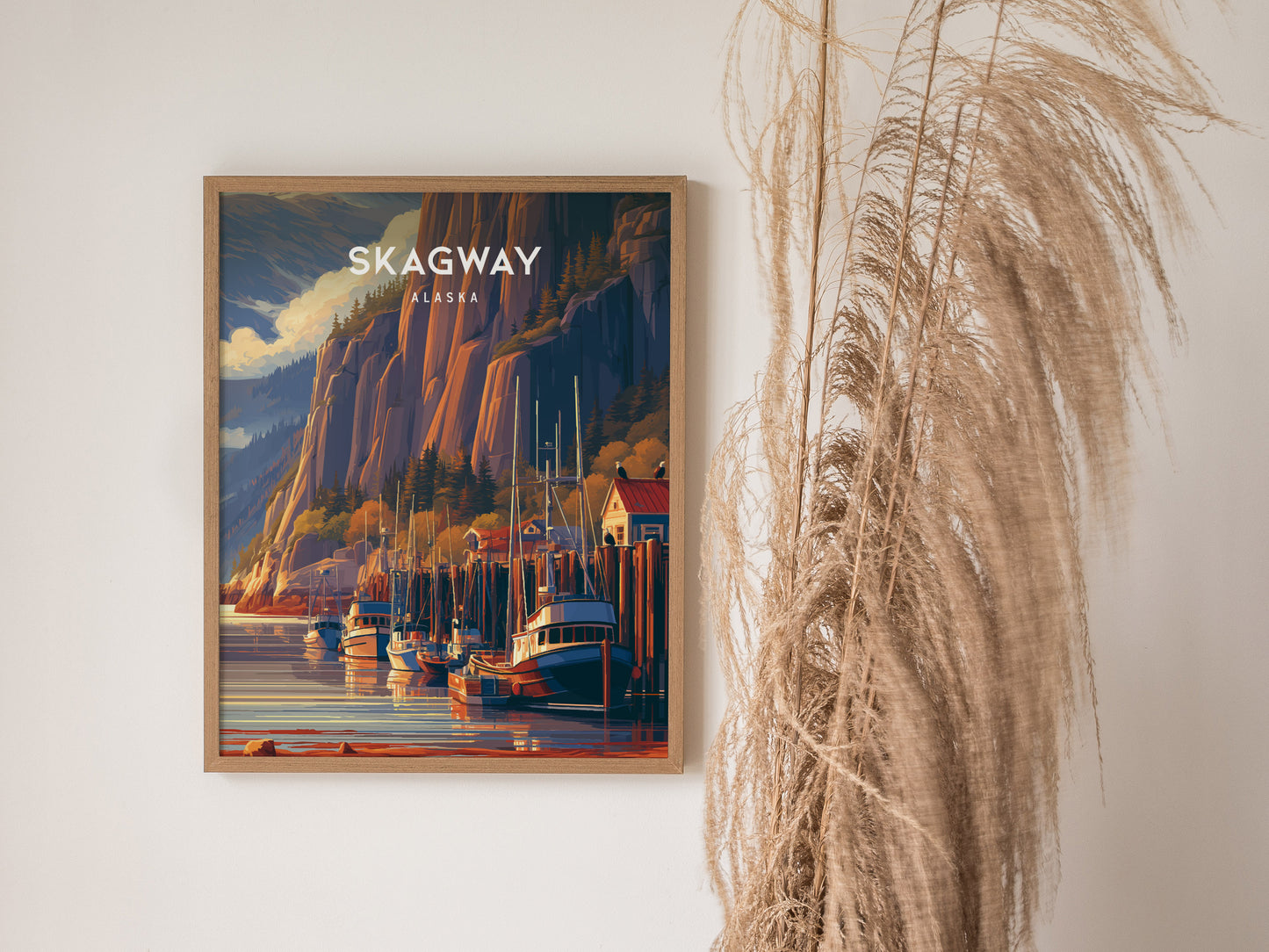 Skagway, Alaska Poster | Gold Rush Trail Mountain Wall Art — styled in a modern interior