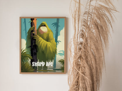 Swamp Ape Poster | Cute Cryptids Kids Art Florida Bigfoot Nursery Gift
