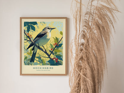 Mockingbird Poster | Vintage Cottagecore Songbird Wall Art