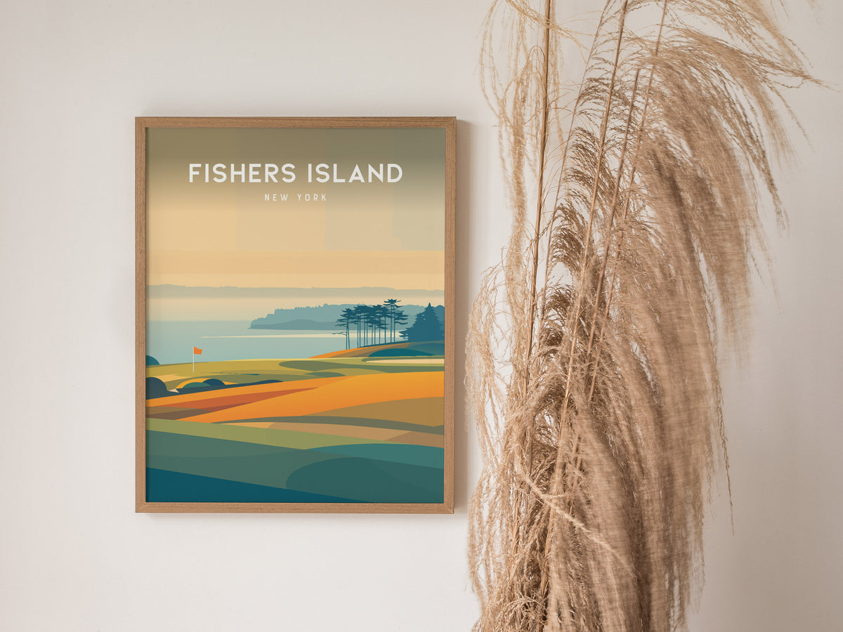 Fishers Island, New York Poster | Links Poster & Country Club Decor Wall Art — styled in a modern interior