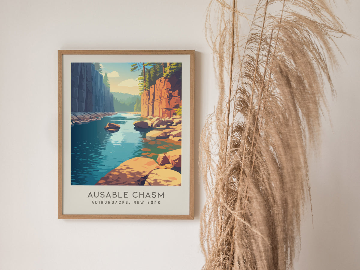 Ausable Chasm Matte Border Poster | Adirondacks, New York Destination Print — styled in a modern interior