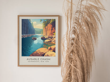 Ausable Chasm Matte Border Poster | Adirondacks, New York Destination Print — styled in a modern interior