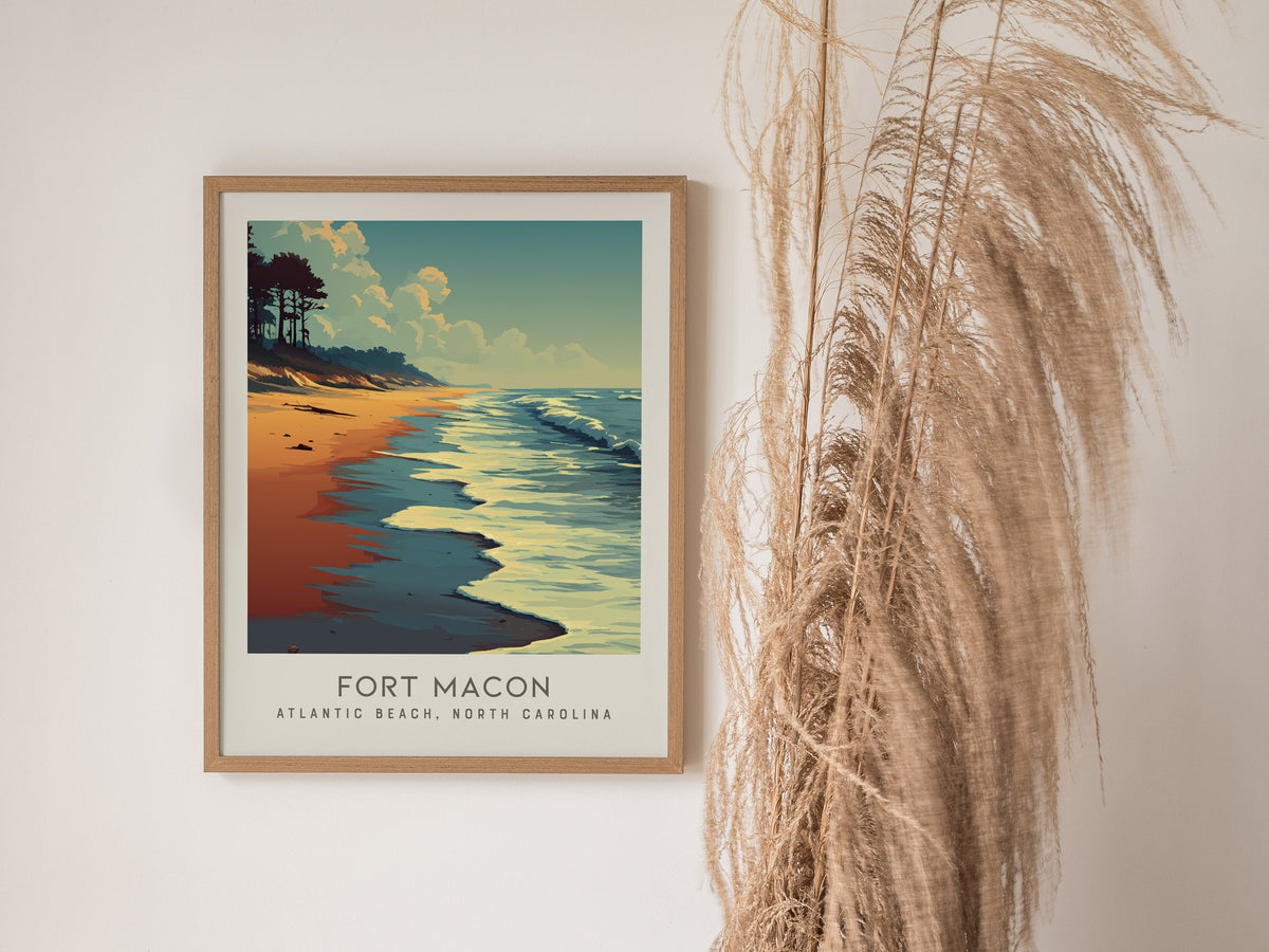 Fort Macon Matte Border Poster | Atlantic Beach, North Carolina Travel Wall Art — styled in a modern interior