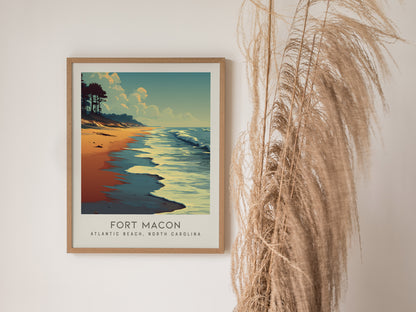 Fort Macon Matte Border Poster | Atlantic Beach, North Carolina Travel Wall Art — styled in a modern interior