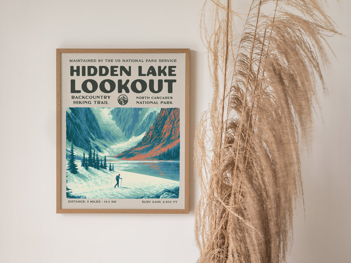 Hidden Lake Lookout, North Cascades National Park Poster | Hiker Gift | Backcountry Trail Wall Art — styled in a modern inter