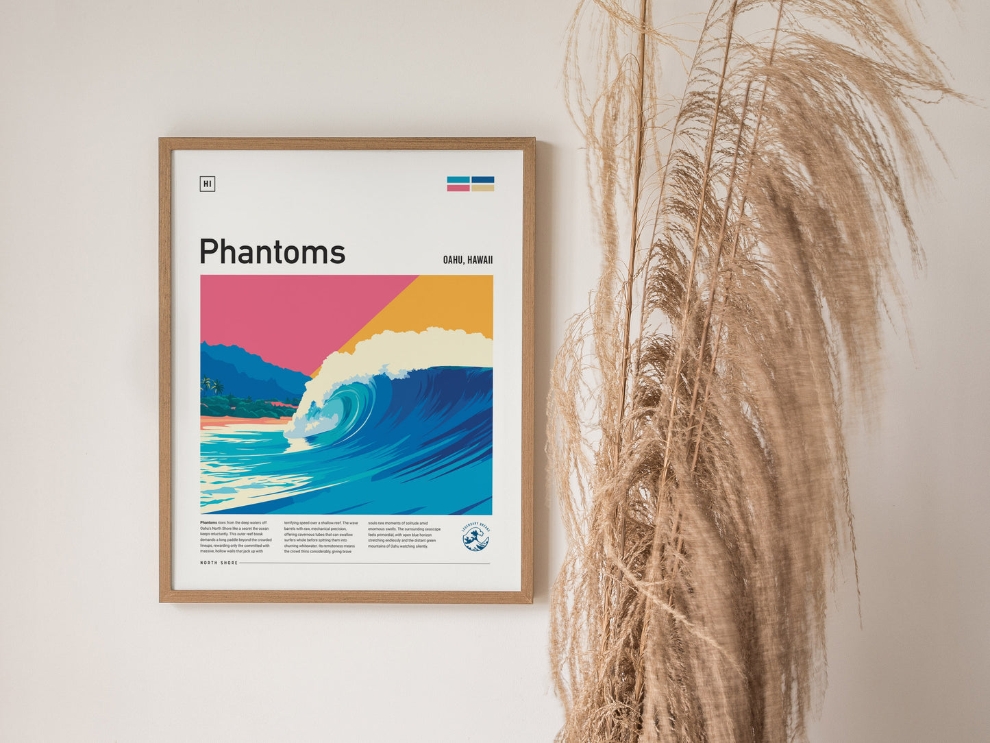 Phantoms, Hawaii Poster | Powerful North Shore Surf Wall Art — styled in a modern interior