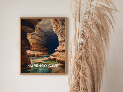 Marengo Cave, Indiana Poster | Underground Adventure Destination Print Wall Art — styled in a modern interior