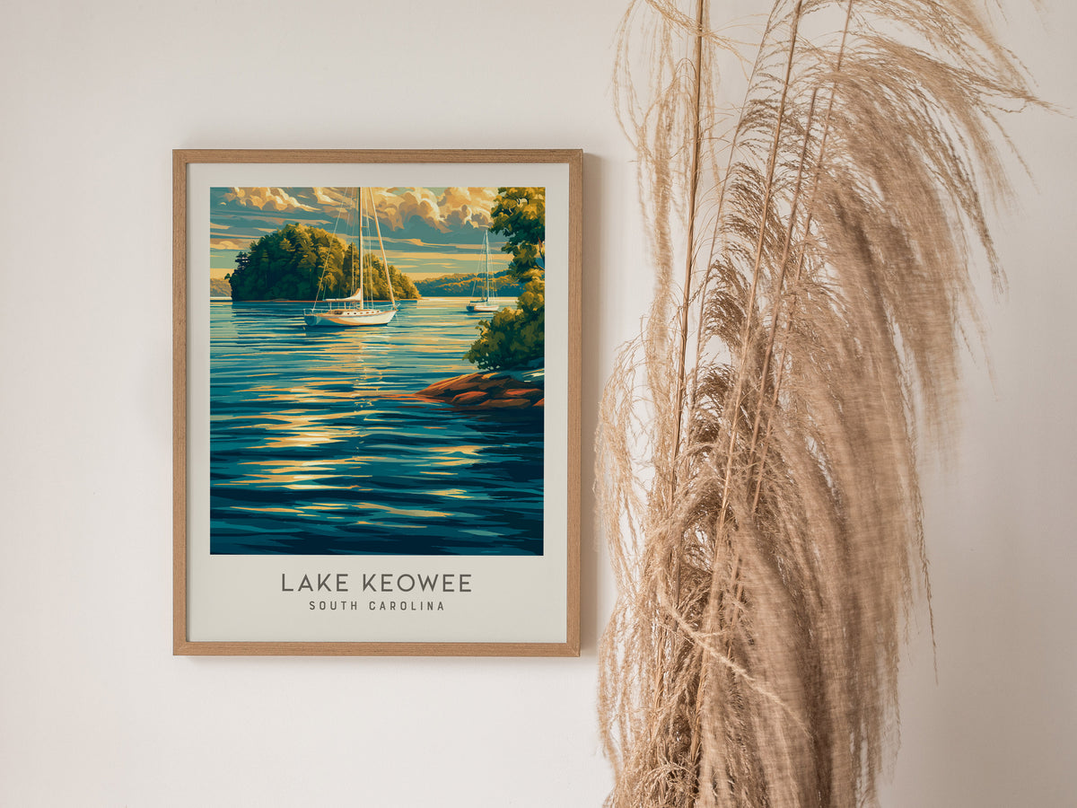 Lake Keowee Matte Border Poster | South Carolina Travel Wall Art — styled in a modern interior