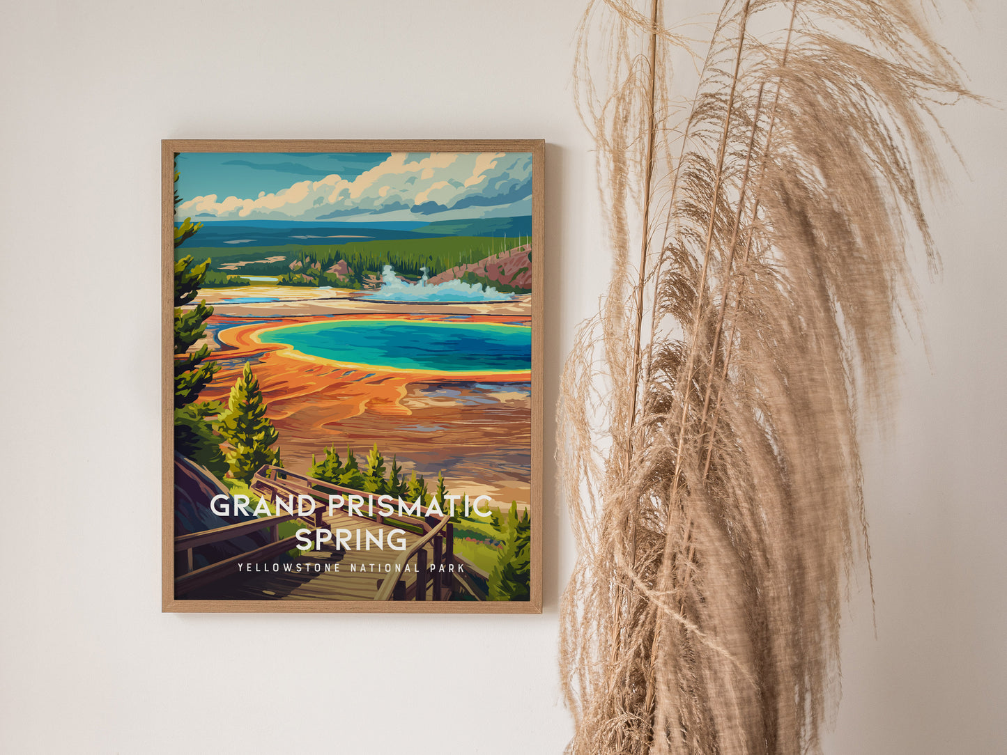 Grand Prismatic Spring, Yellowstone National Park Poster | Geothermal Wonder Travel Wall Art — styled in a modern interior