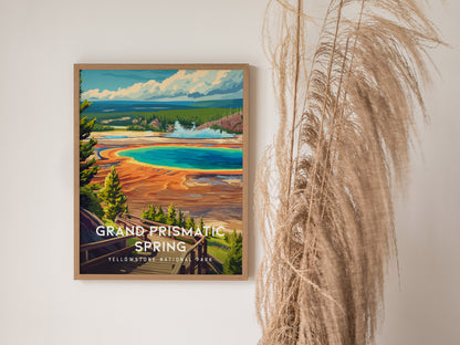 Grand Prismatic Spring, Yellowstone National Park Poster | Geothermal Wonder Travel Wall Art — styled in a modern interior