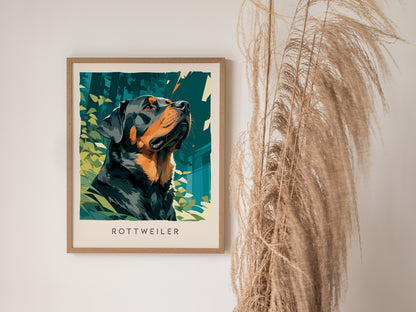 Rottweiler Poster | Loyal Guardian Wildlife Wall Art — styled in a modern interior