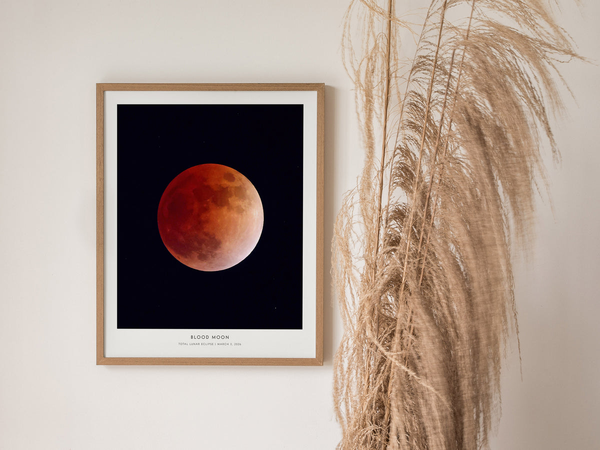 Blood Moon Poster | NASA Total Lunar Eclipse Astronomy Print Wall Art — styled in a modern interior