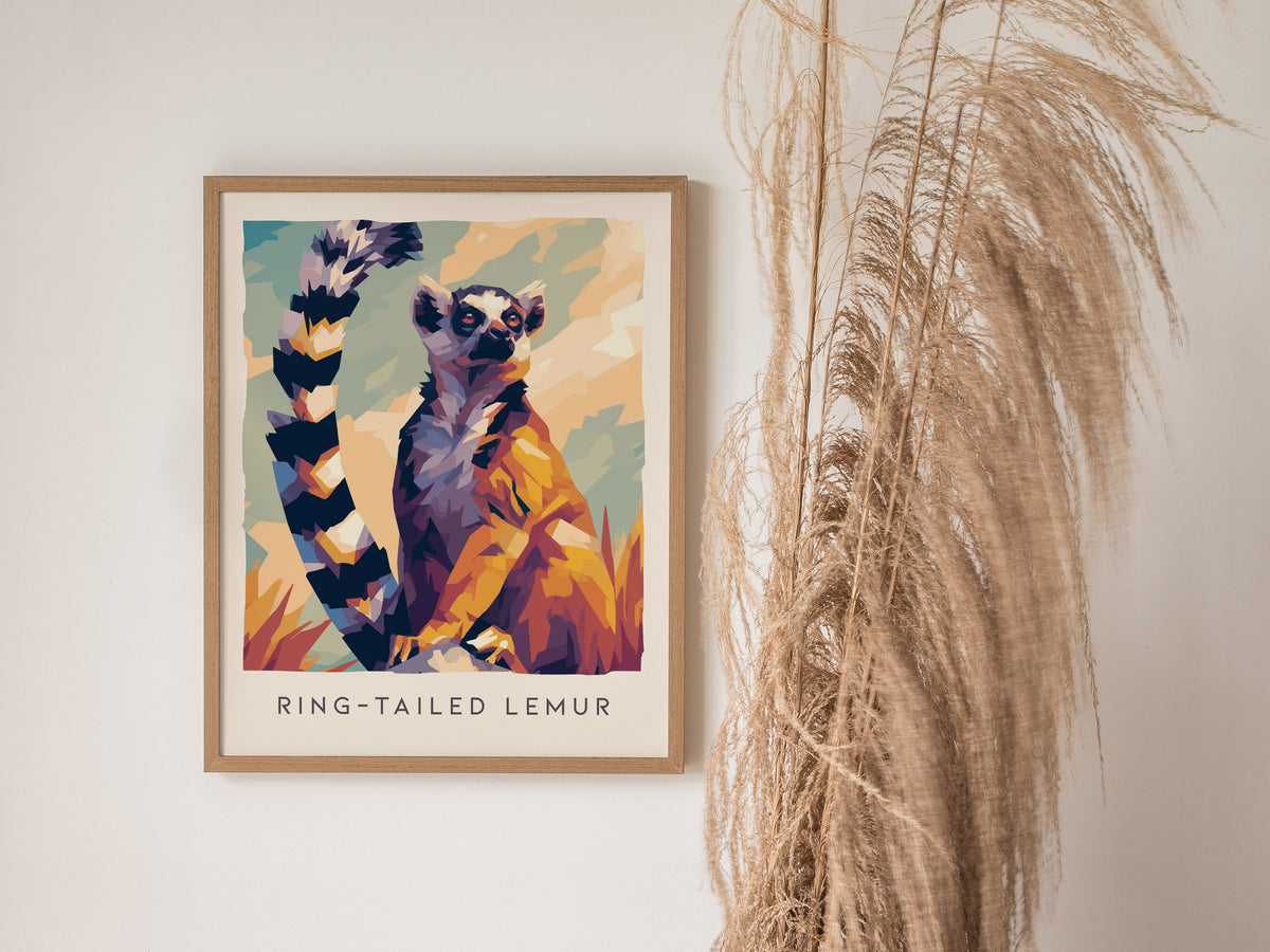 Ring-tailed Lemur Poster | Madagascar Wildlife Wall Art — styled in a modern interior
