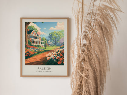 Raleigh Matte Border Poster | North Carolina Oak City Vacation Wall Art — styled in a modern interior