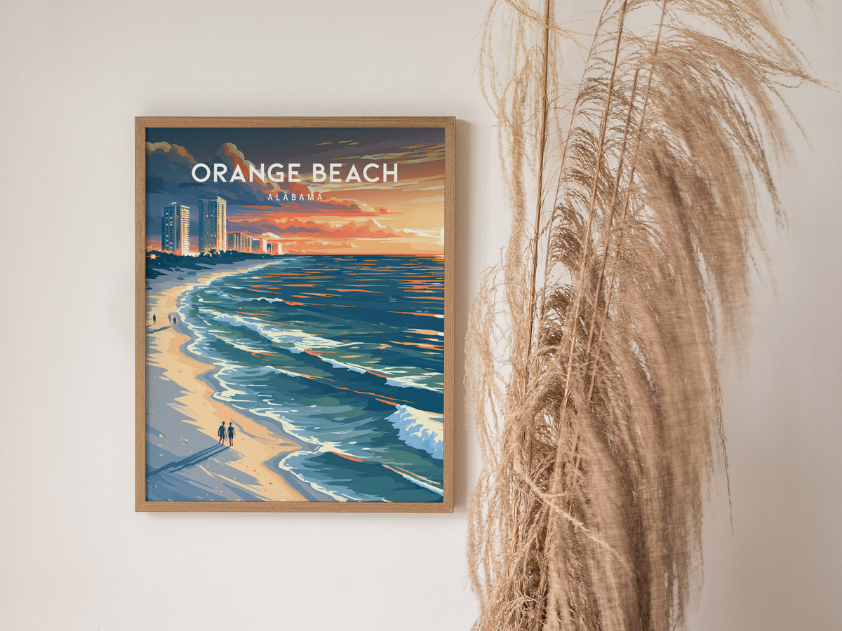 Orange Beach, Alabama Poster | Sugar-White Sands & Sunset Wall Art — styled in a modern interior