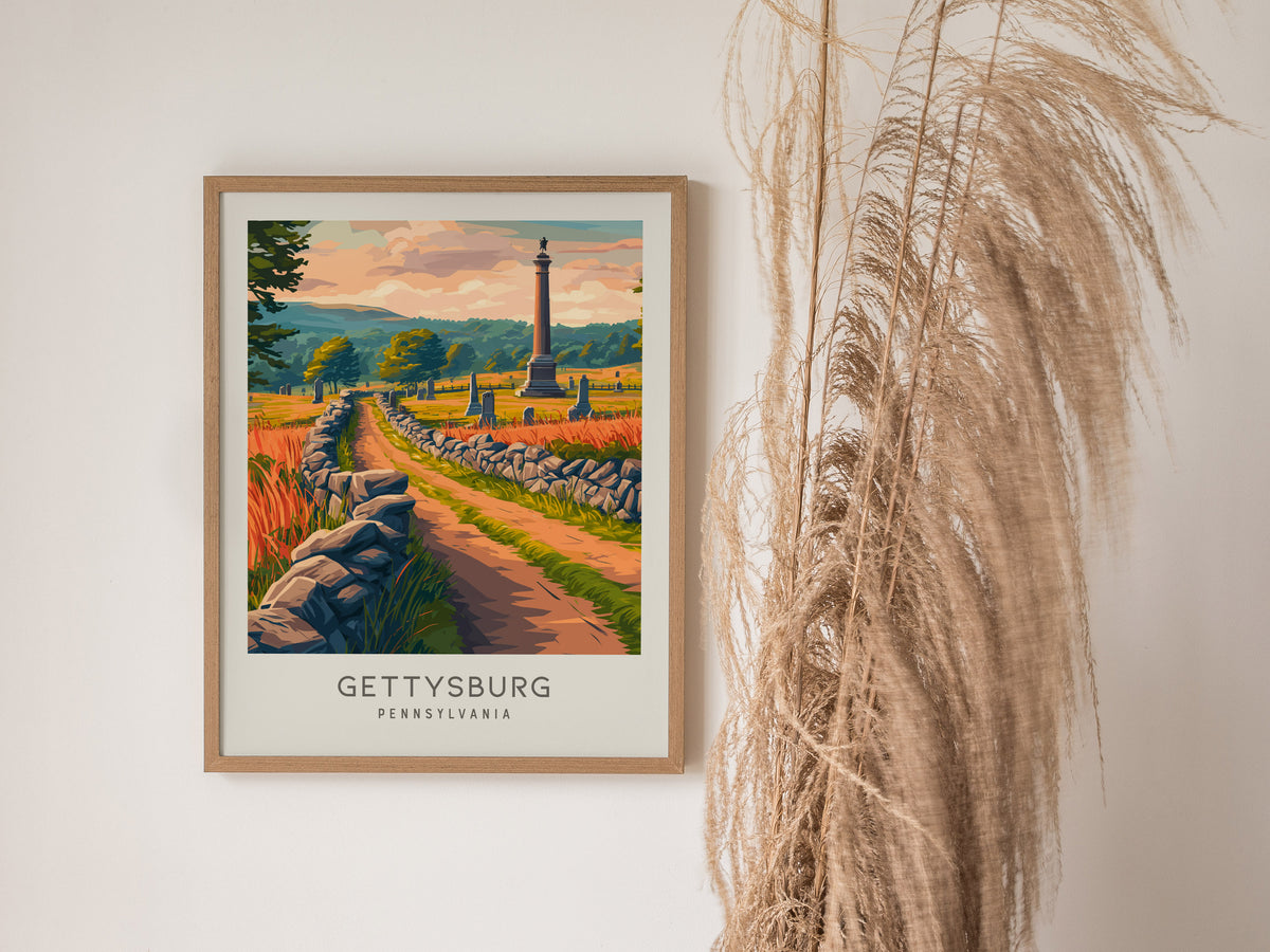 Gettysburg Matte Border Poster | Pennsylvania Destination Print Travel Wall Art — styled in a modern interior