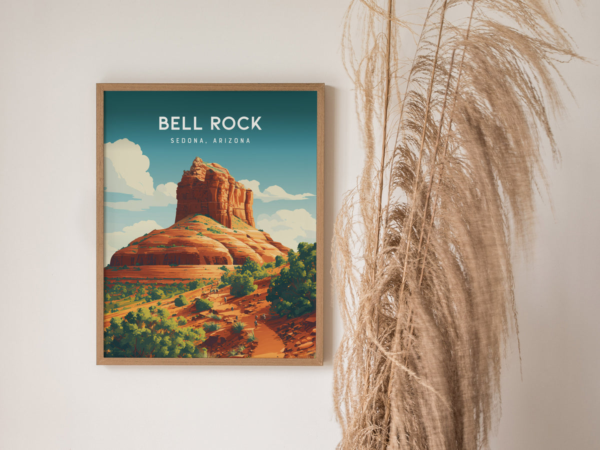 Bell Rock, Sedona, Arizona Poster | Red Rock Desert Destination Print Wall Art — styled in a modern interior