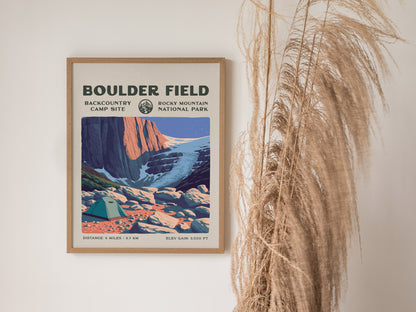 Boulder Field, Rocky Mountain National Park Poster | Hiker Gift | Alpine Wilderness Block Print Wall Art — styled in a modern