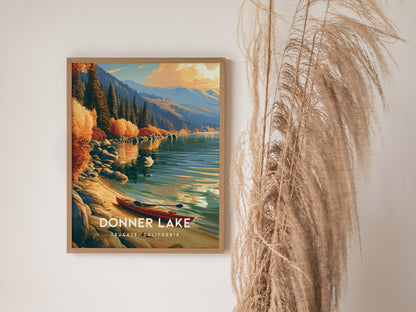Donner Lake, Truckee, California Poster | Mountain Lake Travel Wall Art — styled in a modern interior