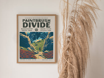 Paintbrush Divide, Grand Teton National Park Poster | Hiker Gift | Backcountry Trail Wall Art — styled in a modern interior