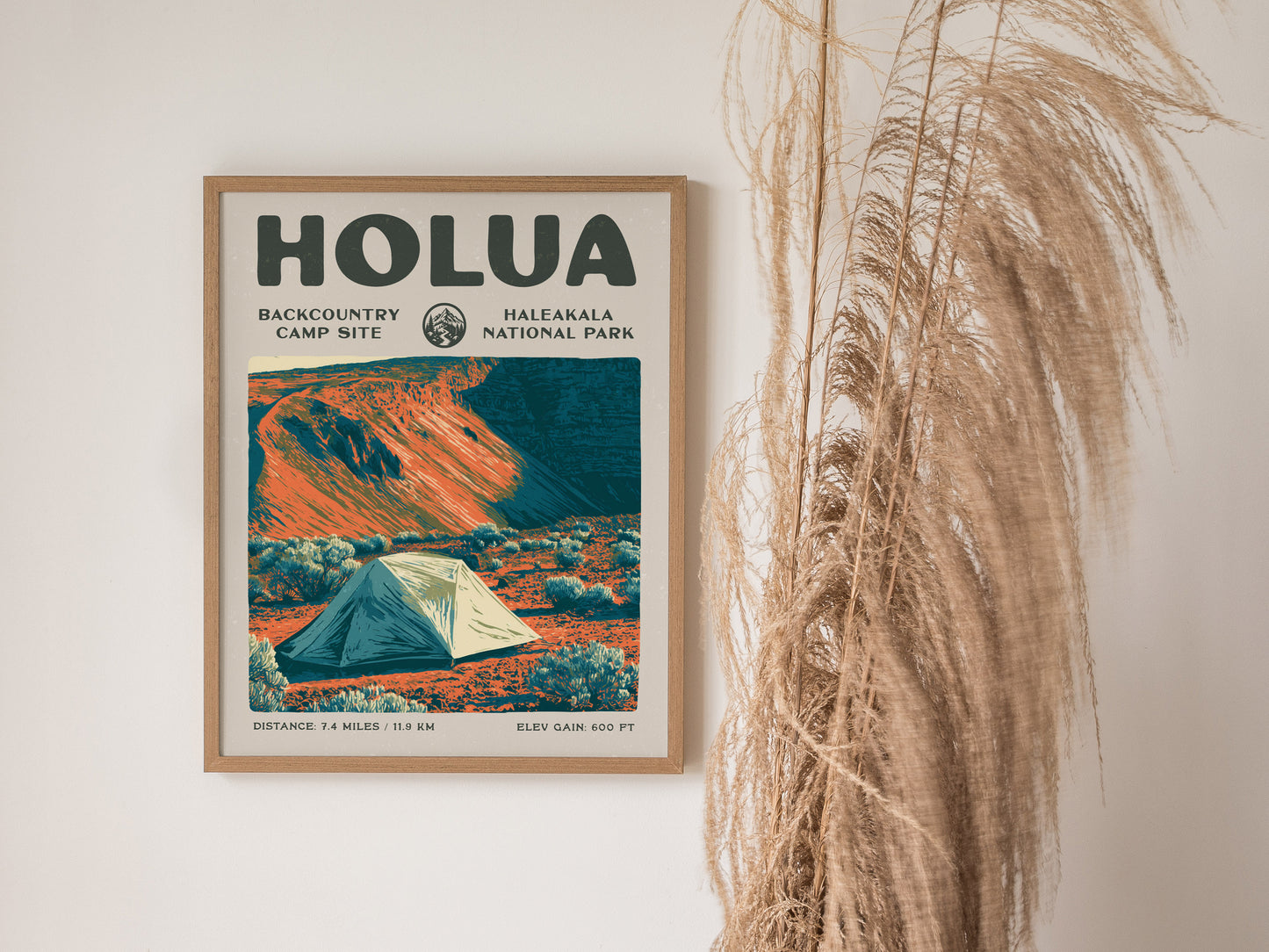 Holua, Haleakala National Park Poster | Hiker Gift | Volcanic Backcountry Trail Wall Art — styled in a modern interior