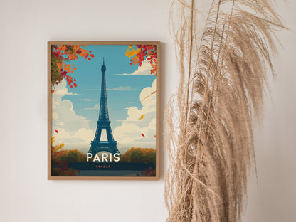 Eiffel Tower Paris Poster | France Landmark Wall Art | Framed of Unframed