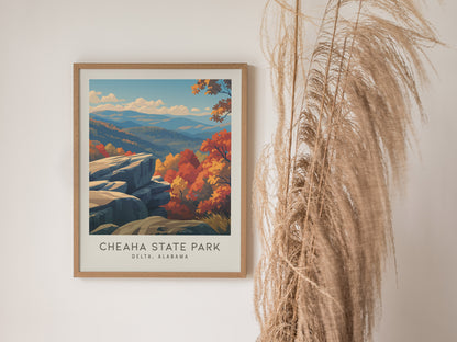 Cheaha State Park Matte Border Poster | Delta, Alabama Destination Print Travel Wall Art — styled in a modern interior