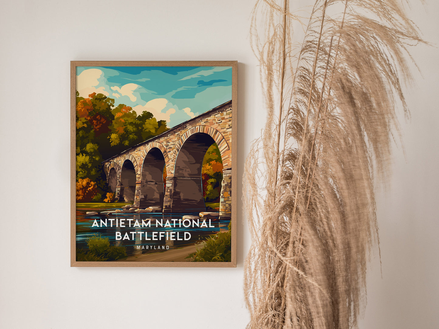 Antietam National Battlefield, Maryland Poster | Civil War Monument & Rolling Fields Wall Art — styled in a modern interior